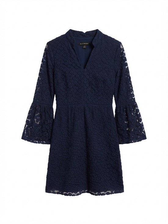 Banana Republic Dresses & Skirts - Banana Republic Navy Lace V‑Neck Fit & Flare Dress with Bell Sleeves